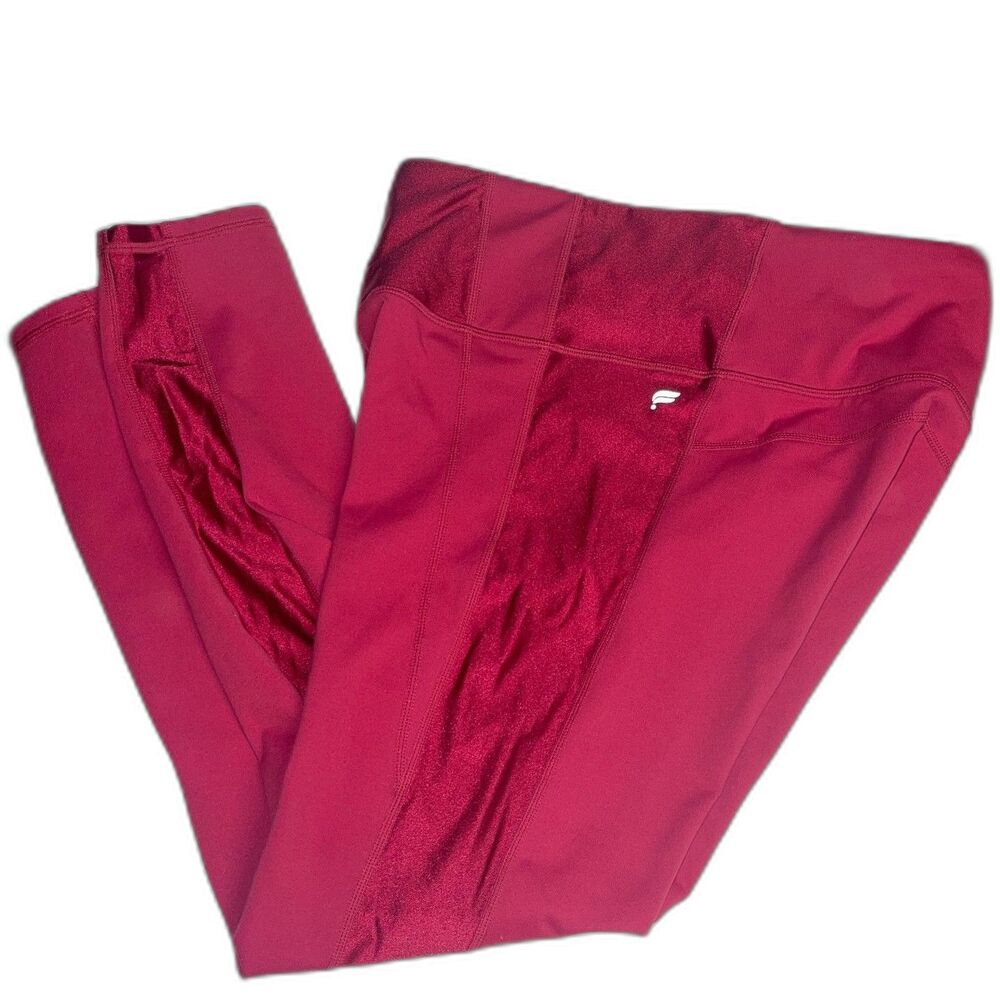 Fabletics Powerhold High-Waisted Leggings - Size M - Bold Red Striped Shimmer